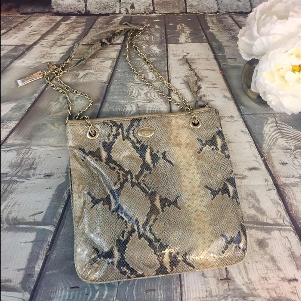 Dkny Gold Hardware Python Leather Shoulder Purse - image 1